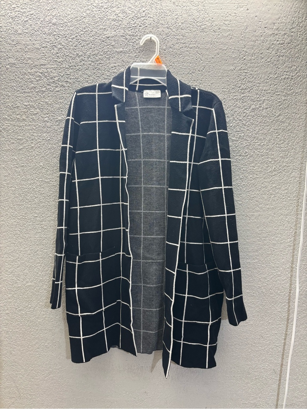 Rafaella Black and White Windowpane Open-Front Cardigan